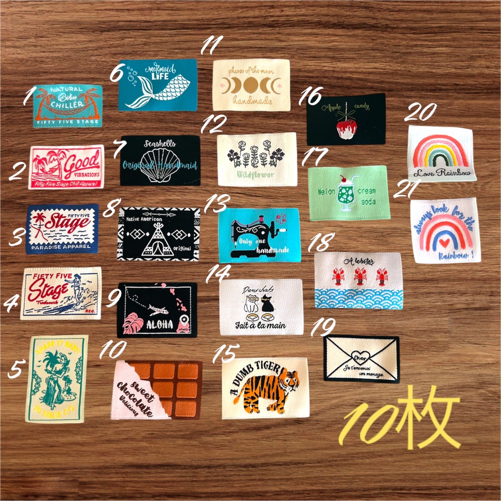 ①400枚　刺繍タグ オリジナル 刺繍タグ - 帆 - 4枚セット ハンドメイド用 副