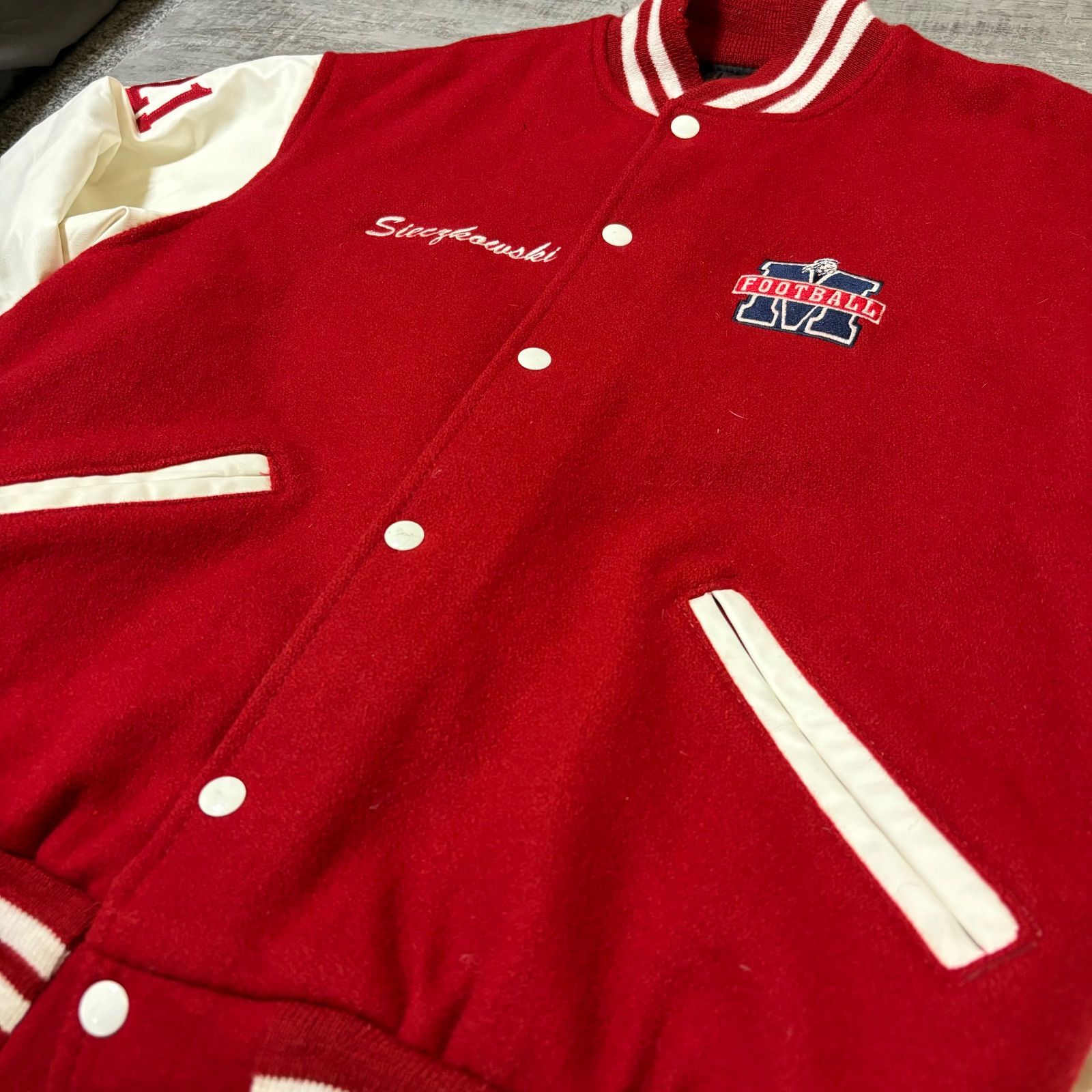 90s -GAME SPORTSWEAR- ホワイトレザースタジアムジャケット 90s -GAME SPORTSWEAR- ホワイトレザースタジアムジャケット