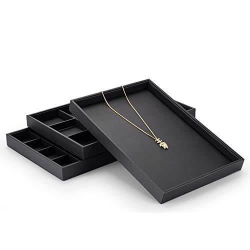 ブラック Oirlv ジュエリートレイ レザー フラットトレイ ネックレス ブレスレット ピアス 指輪 ディスプレイ 収納 高級 おしゃれ ブラック P01701 (A：仕切りなし)