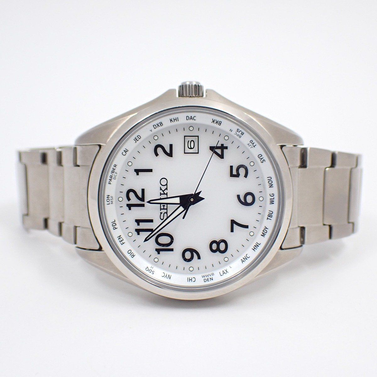 SEIKO セイコー セレクション ソーラー電波 メンズ 腕時計 チタン 白字盤 純正ベルト SBTM327 | 7B75-0AC0 いおき質店