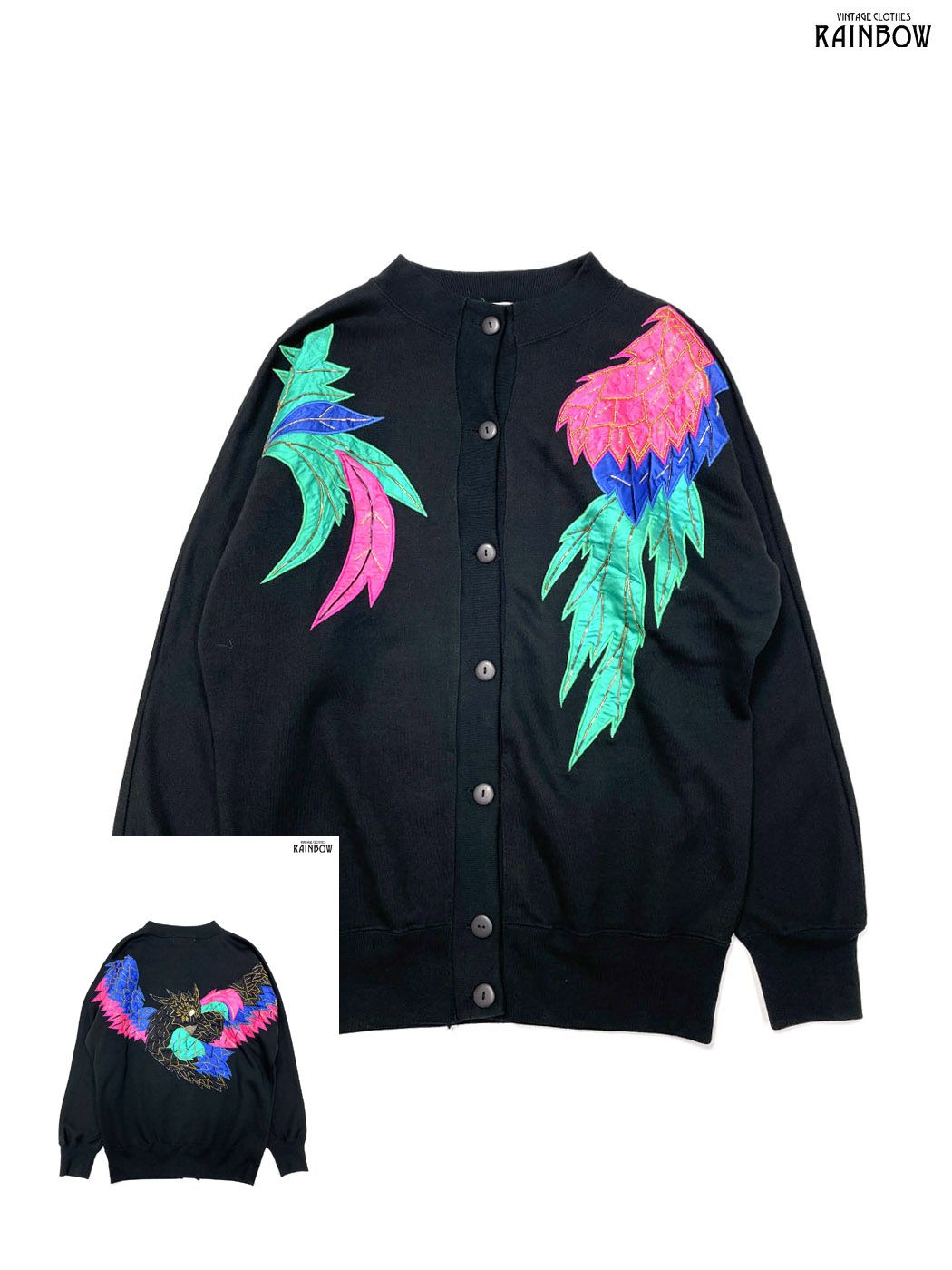 古着 PA 刺繍 ビジュー 前開き 総柄 コットン 長袖 アウター ライトジャケット 黒 ttu2510056