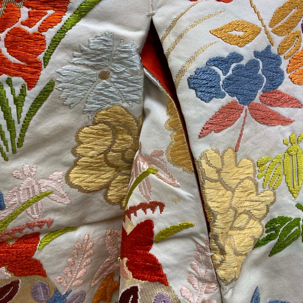 色打掛 正絹 鶴 刺繍 金 白 打掛 Mサイズ 裄66 花嫁衣裳 婚礼  