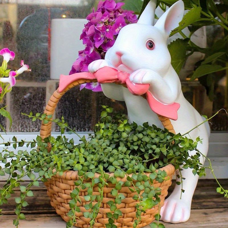 鉢植え 植木鉢 プランター プラントポット フラワーポット ガーデニング カゴを持っているウサギ うさぎ ラビット 屋外 装飾 インテリア 庭