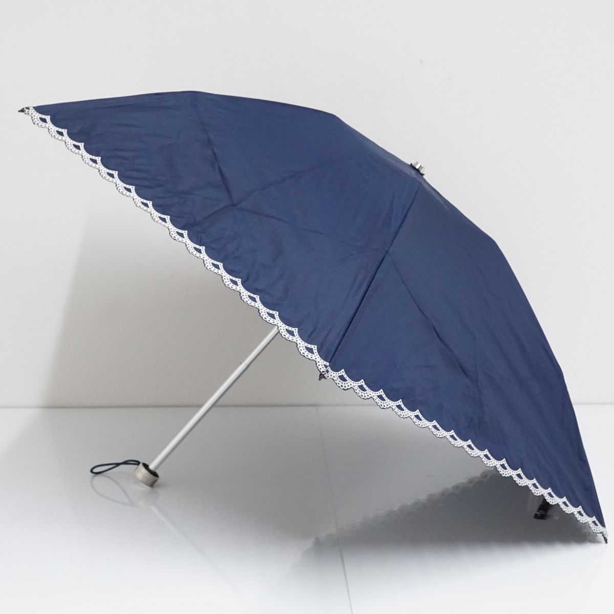 晴雨兼用折日傘 NINA RICCI ニナリッチ USED美品 刺繍 ネイビー UV