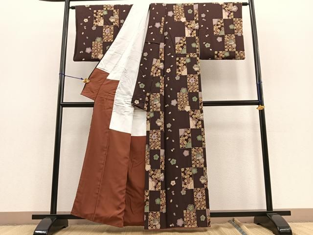 平和屋着物▽小紋 単衣 舞桜文 洗える着物 DAAV9761sf 平和屋着物