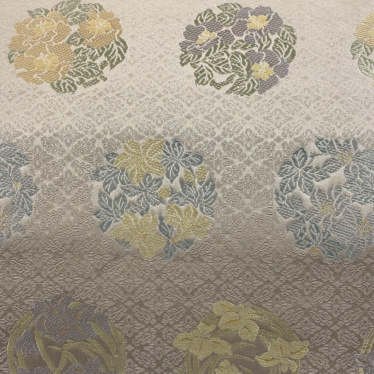 袋帯 箔屋清兵衛 落款 草木染 花丸文 箔 薄小豆 六通 正絹