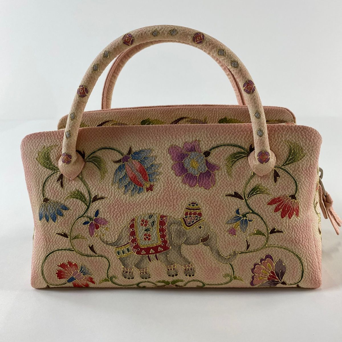 【美品♡希少デザイン】おき宗　和装バッグ　フォーマルバッグ　金地　ビーズ装飾 和装バッグ 美品 逸品 フォーマル OKAJIMA 象 草花 金彩 縮緬 薄
