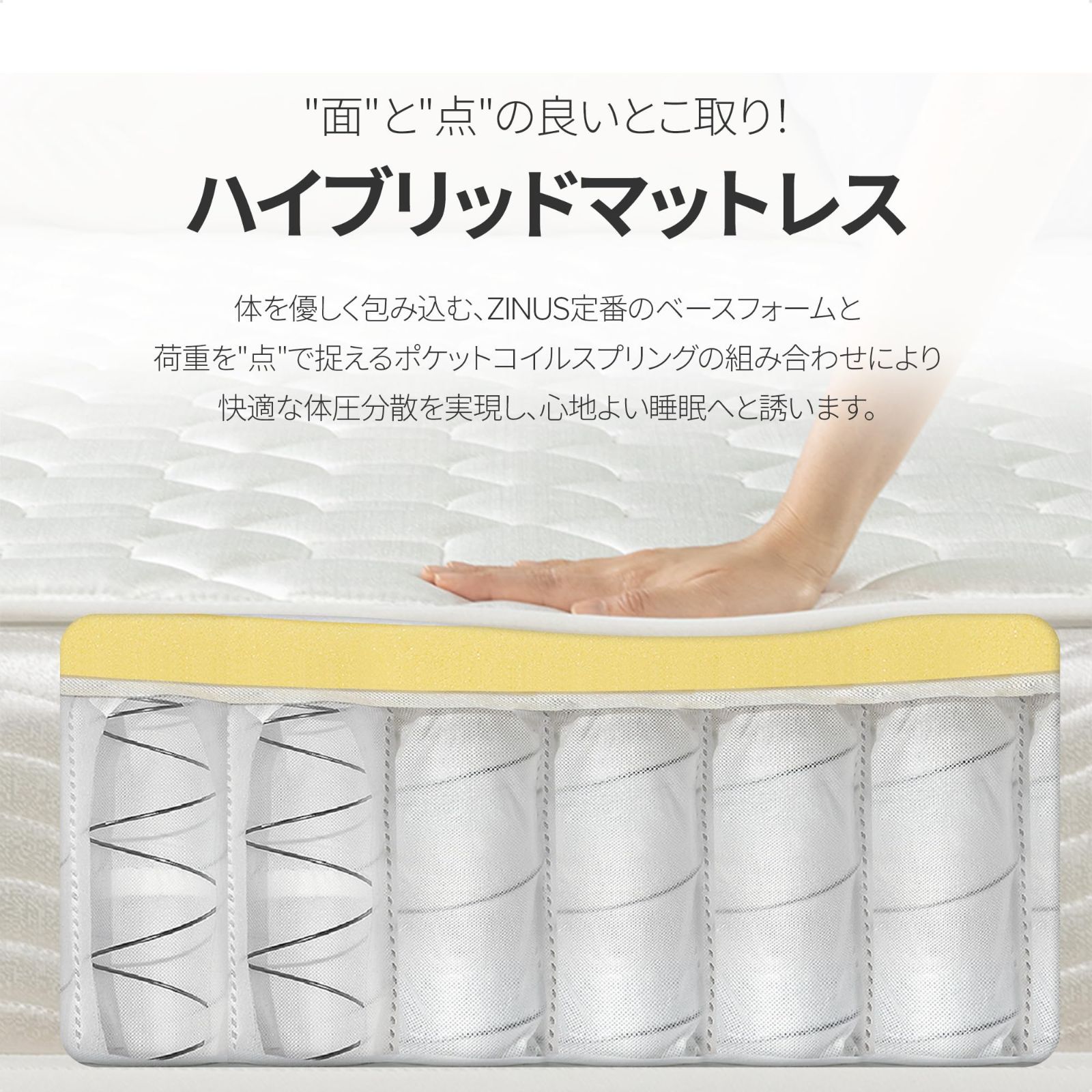ジヌス ベッド マットレス シングル ポケットコイル 20cm ホワイト 硬め mattress コスパが良い 体圧分散 耐久性 5年保証 体を適度に支える 通気性 長持ちする 静音 厚め設計 ホテル品質 ベーシック NEXPOTALLINN_EU