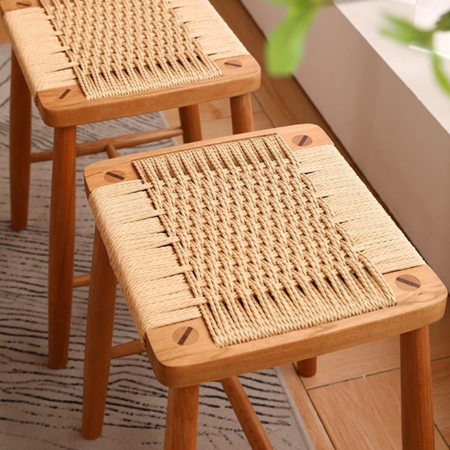 数量 いす 籐編み リビングチェア 頑丈 ダイニングチェア ウッドスツール ラタン製 椅子 木製 籐製 木製 チェア 42cm 36cm 45cm 無垢材 完成品 籐 ラタン インテリア アメリカチェリー 四角 北欧 スツール RONG コンパクト MU