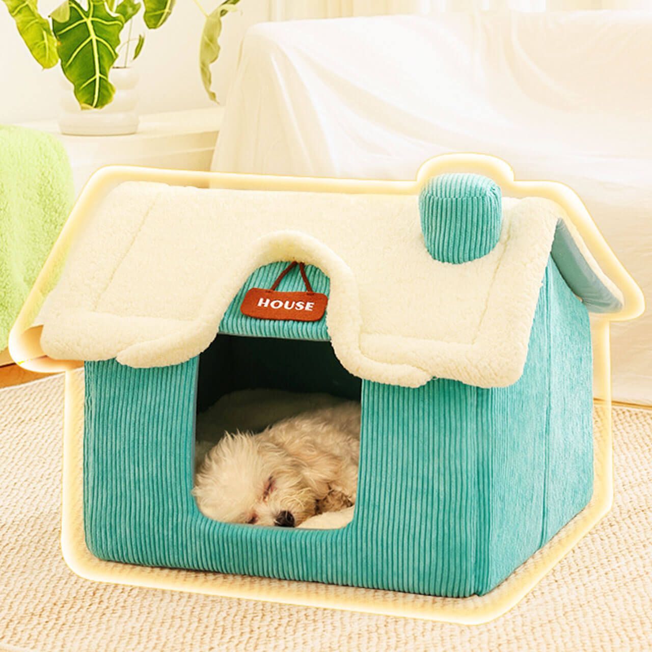 犬 猫 ペットハウス 犬ハウス 猫ハウス 小型犬 ドーム型 猫グッズ 猫雑貨 猫のお家 犬のお家 ペットベット 犬ベッド 猫ベッド 折り畳みハウス 暖かい 冬用 コーデュロイ 取り外し 屋根 煙突つき ペットのお家 バンガロー カントリー グリーン
