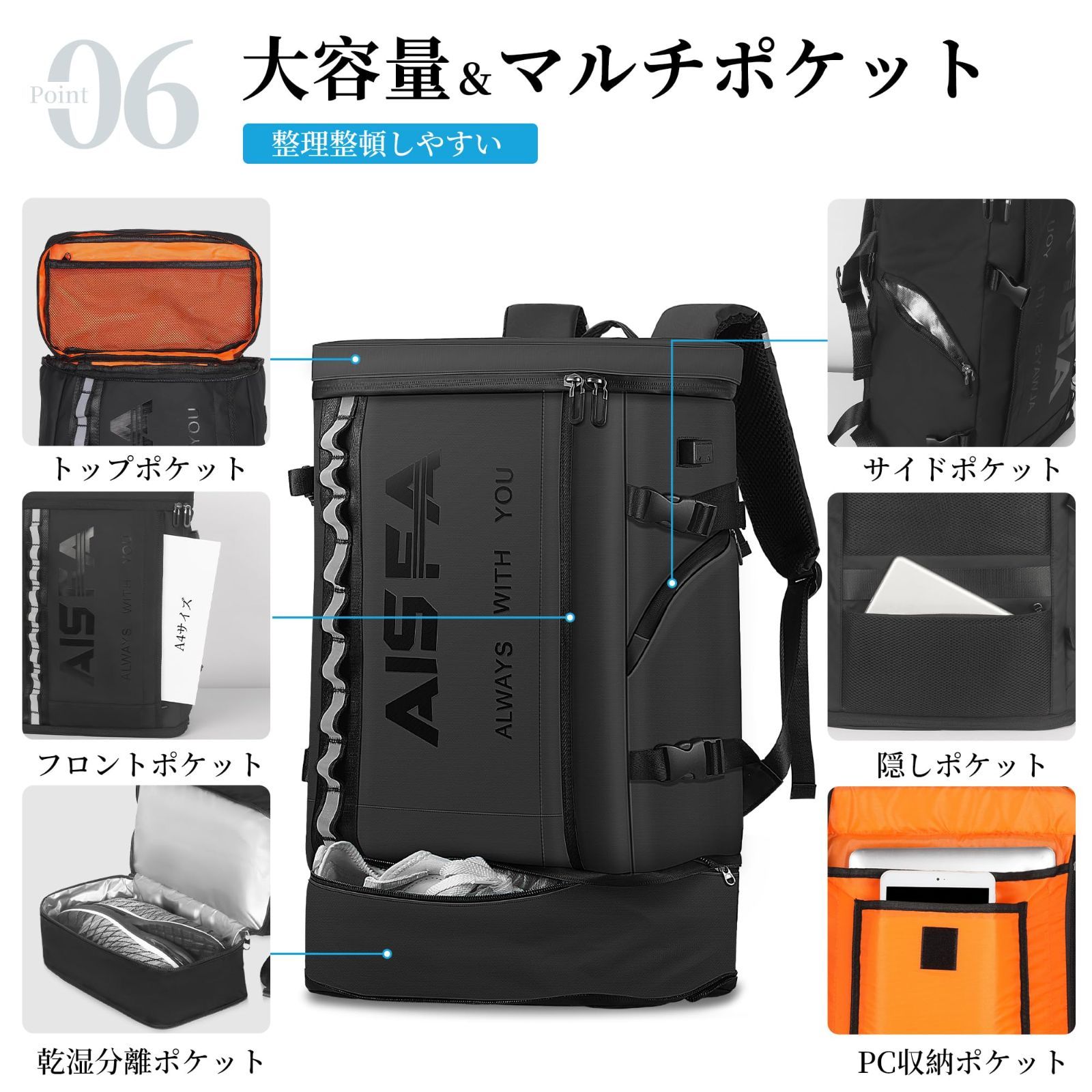 在庫処分】通勤 旅行 バッグ アウトドア 3L USB充電ポート付き ラップトップバック ビジネスリュック PC 靴弁当収納 17インチ 防水 大容量  バックパック スクエア リュックサック 登山 メンズ リュック AISFA - メルカリ