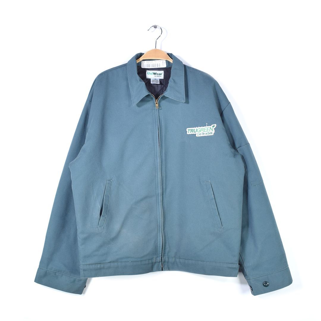 ユニウェア メンズL 企業系 メキシコ製 ワークジャケット ワッペン 深緑 グリーン UNIWEAR 古着 @DE0028