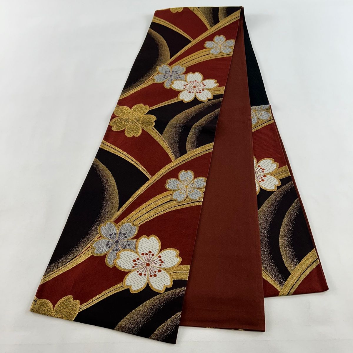 袋帯 秀品 袋帯 美品 秀品 六通 正絹 鳥 草花 金通し ベージュ