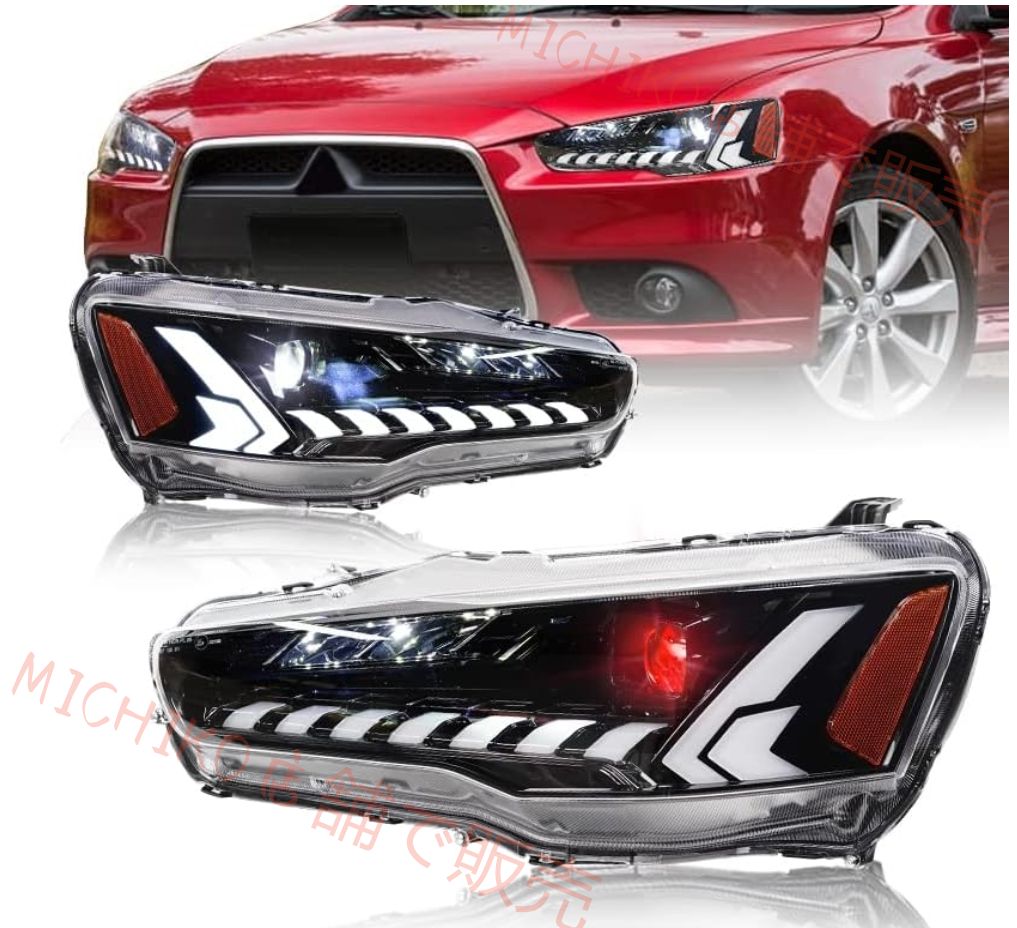 三菱 ランエボ10 ランサーエボリューションX ヘッドライト CZ4A 全LED DRL 流れるウインカー オープニングセレモニー搭載 headlights for MITSUBISHI LANCER 2007年~