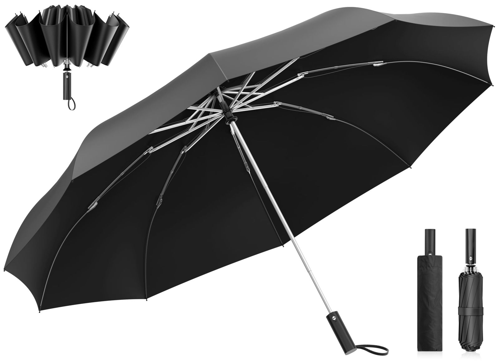 レディース メンズ メンズ NSYS-Black-2025d2 収納ポーチ付き 紫外線遮蔽 台風対応 梅雨対策 晴雨兼用 UVカット 男子日傘 耐強風設計 10本骨 大きい 自動開閉 ワンタッチ 日傘 折り畳み傘 逆折り式傘 おりたたみ傘 折りたたみ傘