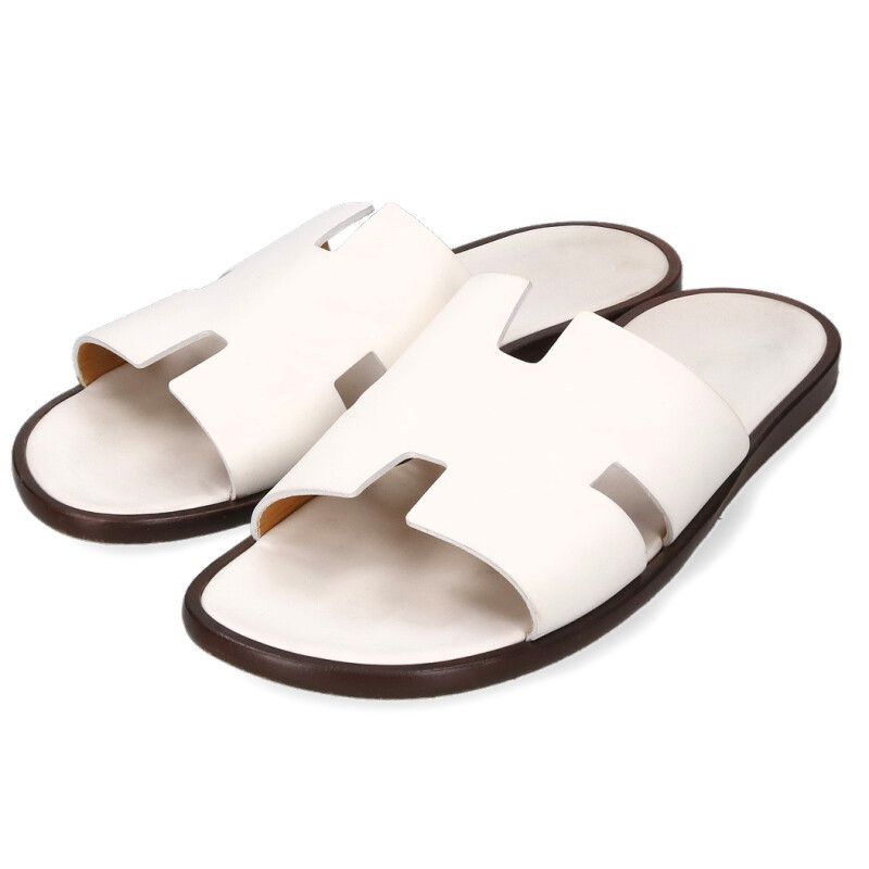 HERMES エルメス　フラットサンダル　ホワイト　ぺたんこ エルメス イズミール Hロゴフラットサンダル メンズ 41