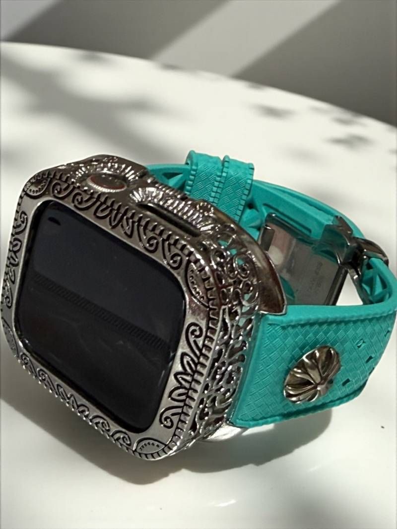 アップルウォッチケース 互換性対応 カスタム カバー 保護 ギフト 44 45 46 49 キラキラ ベルト バンド セット series4|5|6|7|8|9|10|11 se1|2|3 Ultra 1|2|3 ミント ブルー 水色