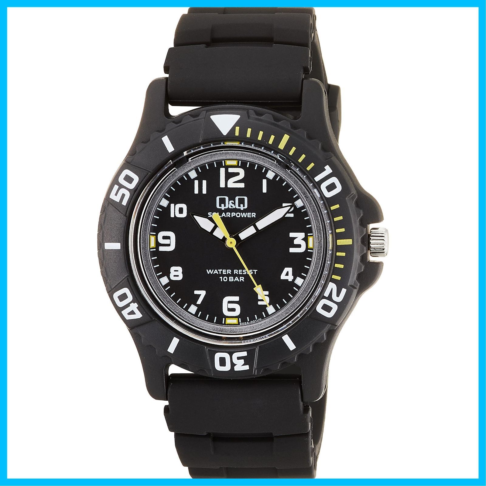ソーラー 10気圧防水 アナログ ウレタンベルト キューアンドキュー E 02 A-001 VK 腕時計 メンズ シチズンQ-Q ブラック