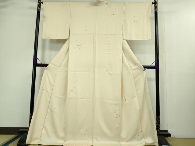 平和屋着物□極上 小紋 総刺繍 雪華 星 鳥の子色地 金銀糸 ロング丈