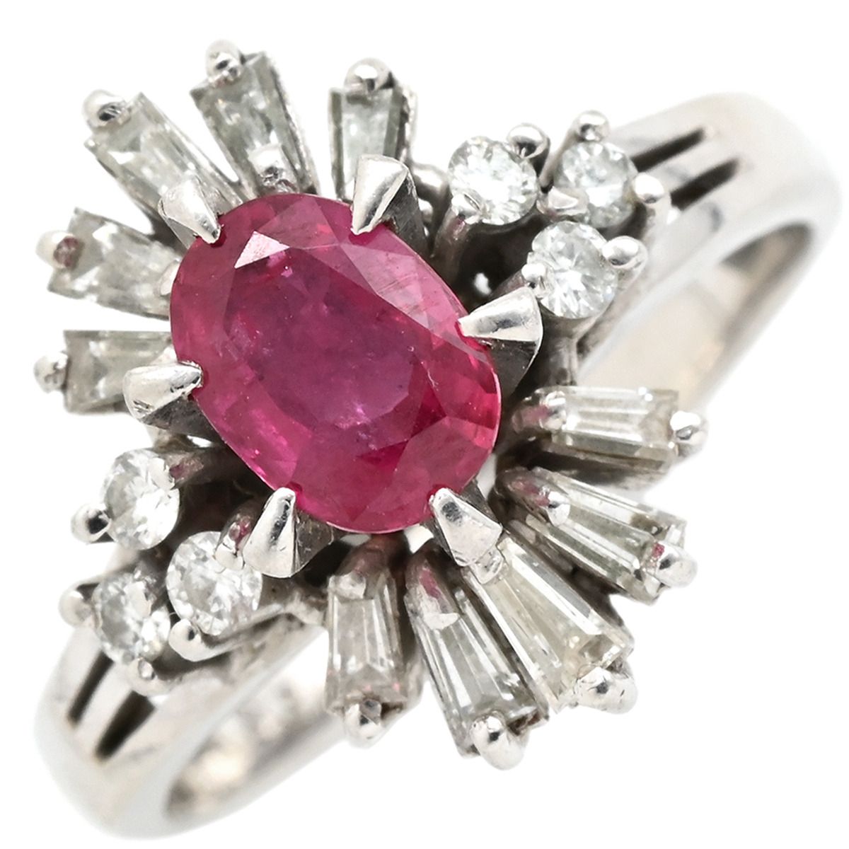 リング 指輪 ルビー ダイヤリング Pt900 ルビー ダイヤモンド プラチナシルバー レッド 赤 15.5号