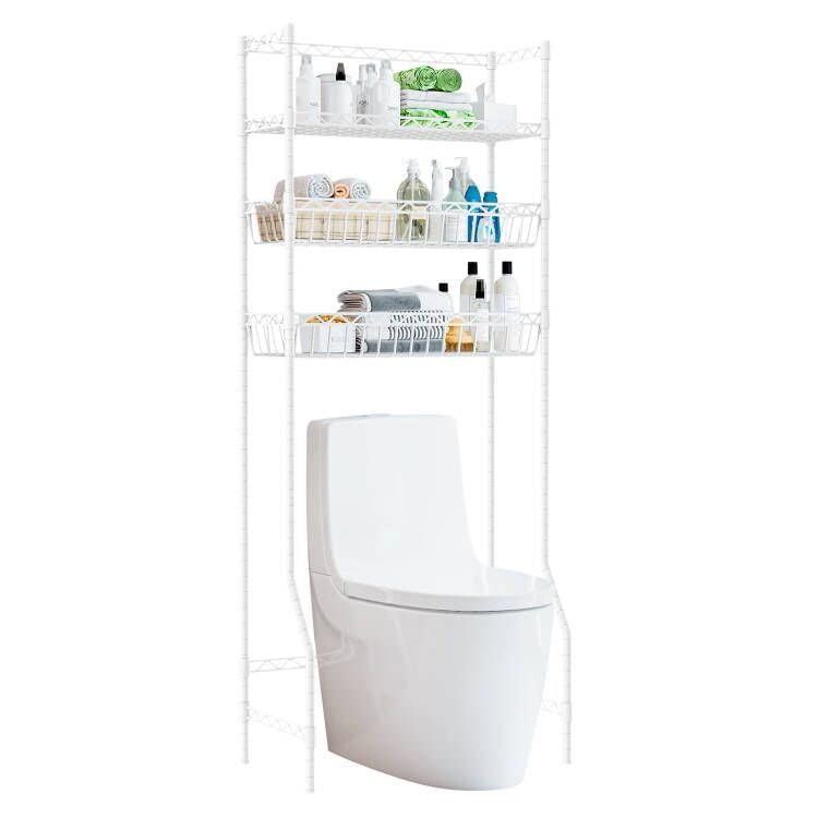 dinos モダンランドリーラック （棚板＋引き出し付き） ホワイト 洗濯機 1本脚ですっきり置けるモダンランドリーラック 棚2段バスケット2個 幅