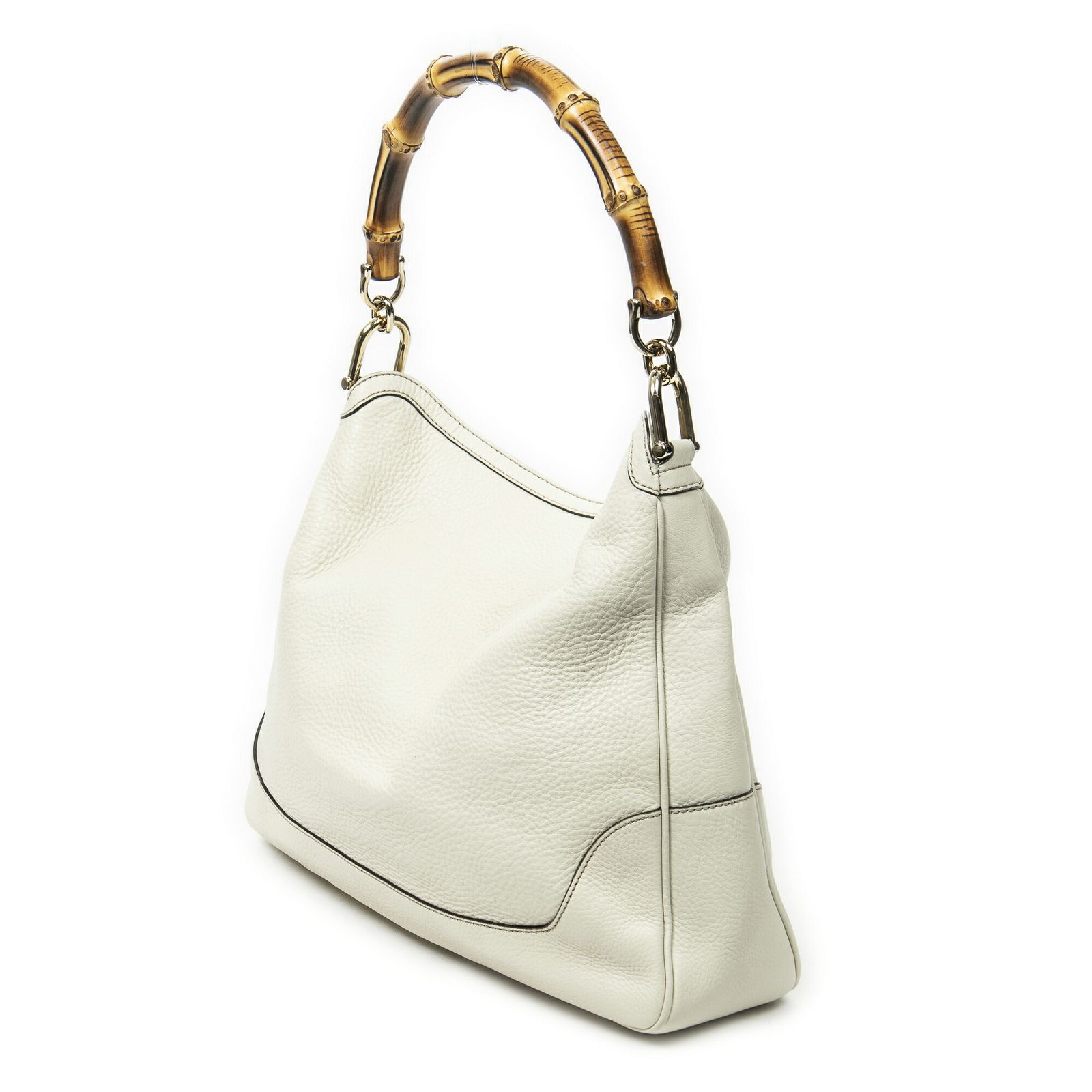 GUCCI グッチ中 ダイアナ バンブー ホーボーアイボリーグレインカーフスキンレザーA