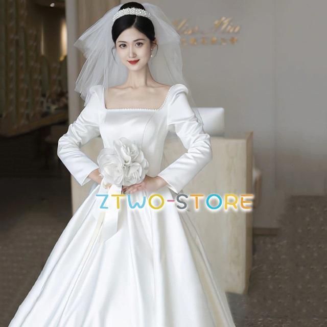 ウェディングドレス 袖あり 長袖 ウェディングドレス 大きいサイズ 3L 4L 小さいサイズ ウェディングドレス 二次会 シンプル 上品 バックリ