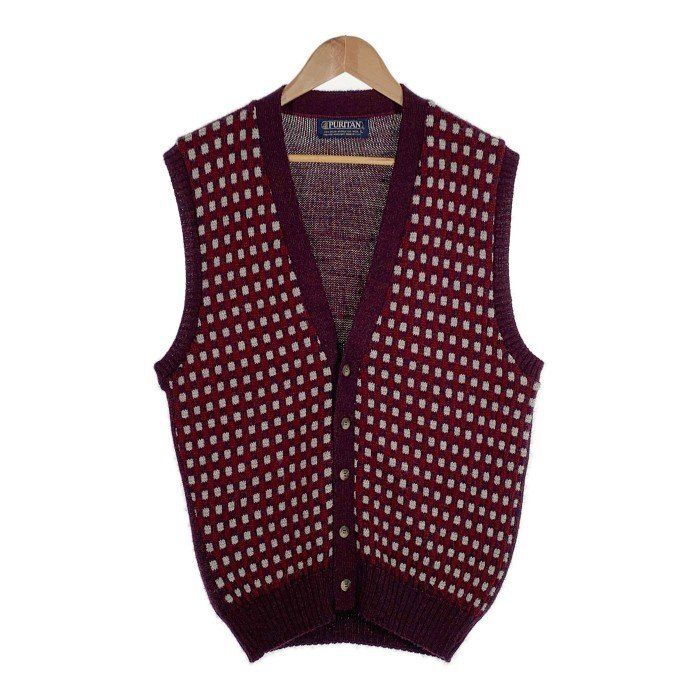 90s PURITAN ピューリタン ニットベスト ボタン ボルドー アクリル ウール Size L