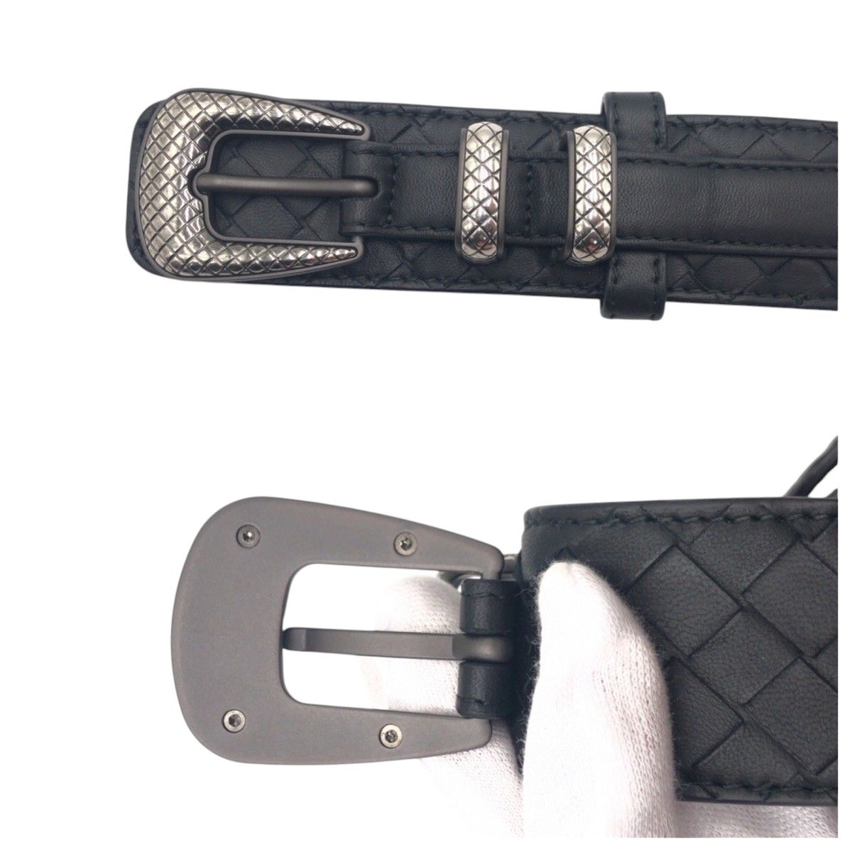 ボッデガヴェネタ ベルト イントレチャート シルバー金具 レザー ブラック ボッデガヴェネタ ベルト イントレチャート シルバー金具 レザー