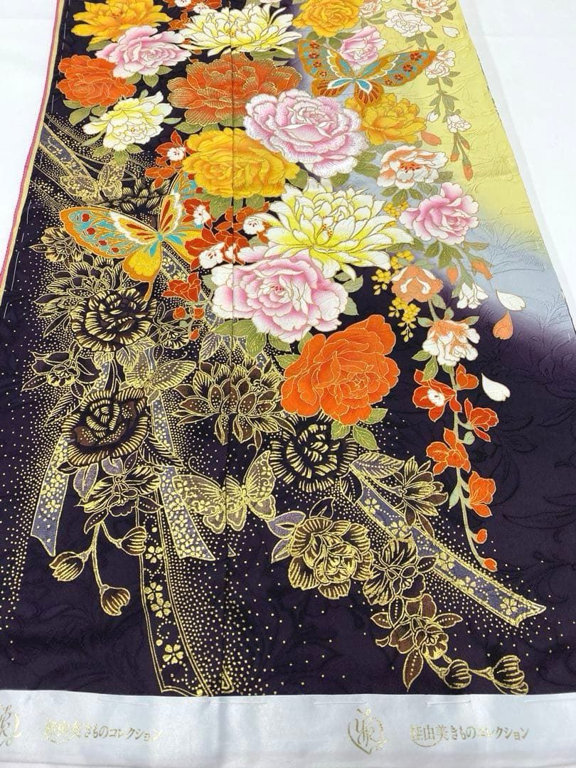 振袖 仮絵羽 桂由美 ラメ刺繍 金彩 紋意匠 正絹 未仕立て品 八掛付き