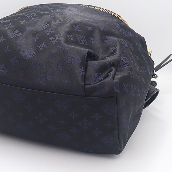 良品 ラシット ネイビー 総柄 ゴールド金具 レディースリュック 