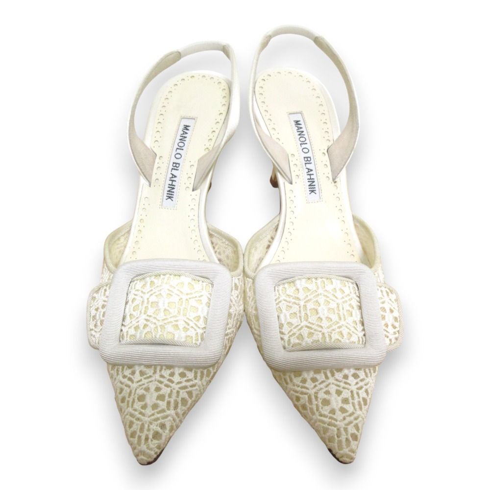 美品 MANOLO BLAHNIK レース ポインテッドトゥ フラットシューズ 超美品MANOLO BLAHNIKレースポインテッドトゥフラットシューズ