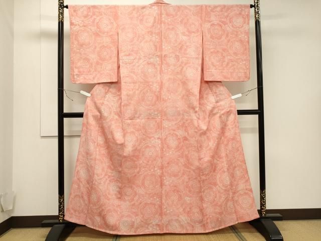 平和屋着物▽上質な小紋　単衣　更紗吉祥花丸文　正絹　逸品　CAAT9520dy 平和屋着物▽上質な小紋 単衣 更紗吉祥花丸文 正絹 逸品 CAAT9520dy