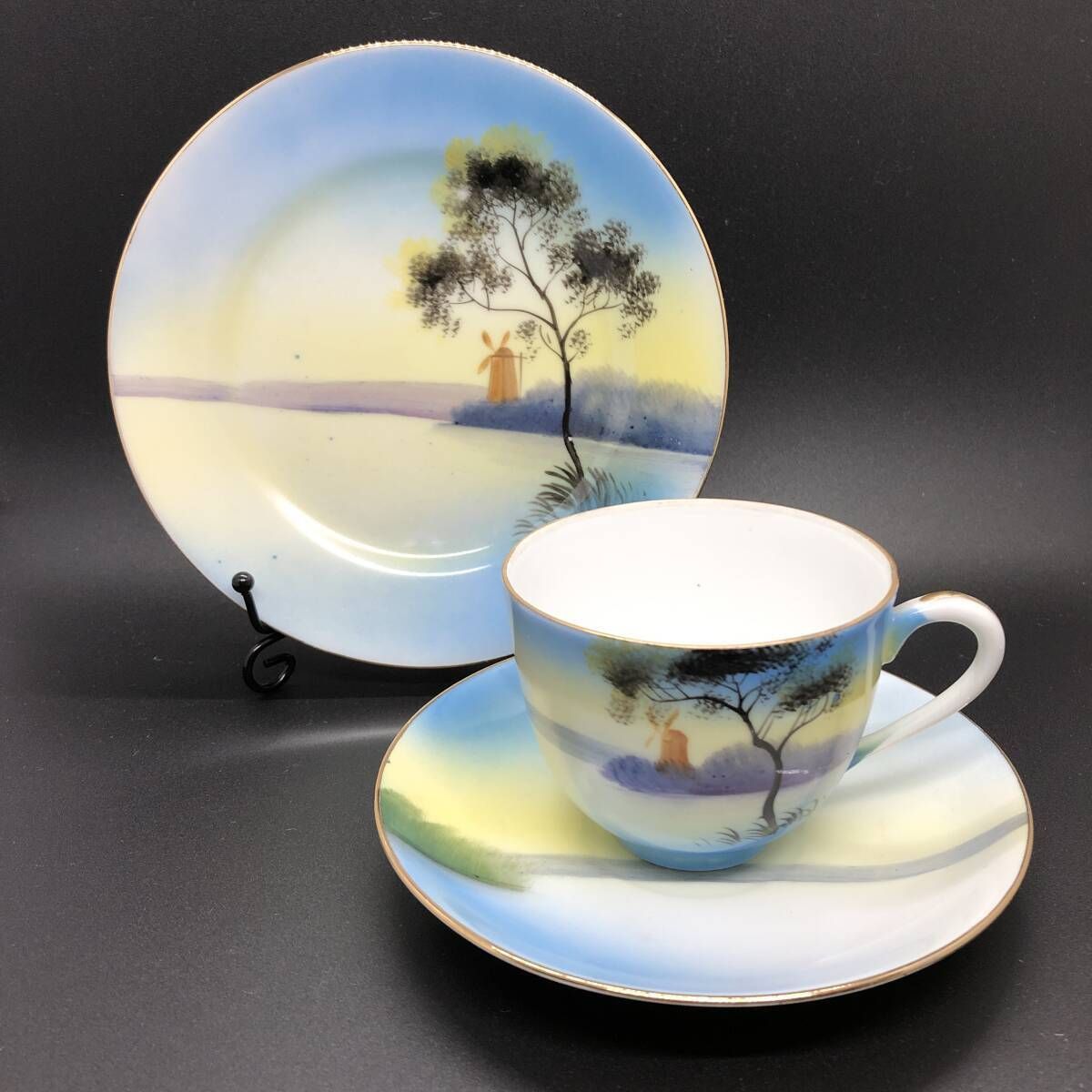 オールドノリタケ 金彩 風車湖畔風景図 シュガーボウル マルキ印 芸術