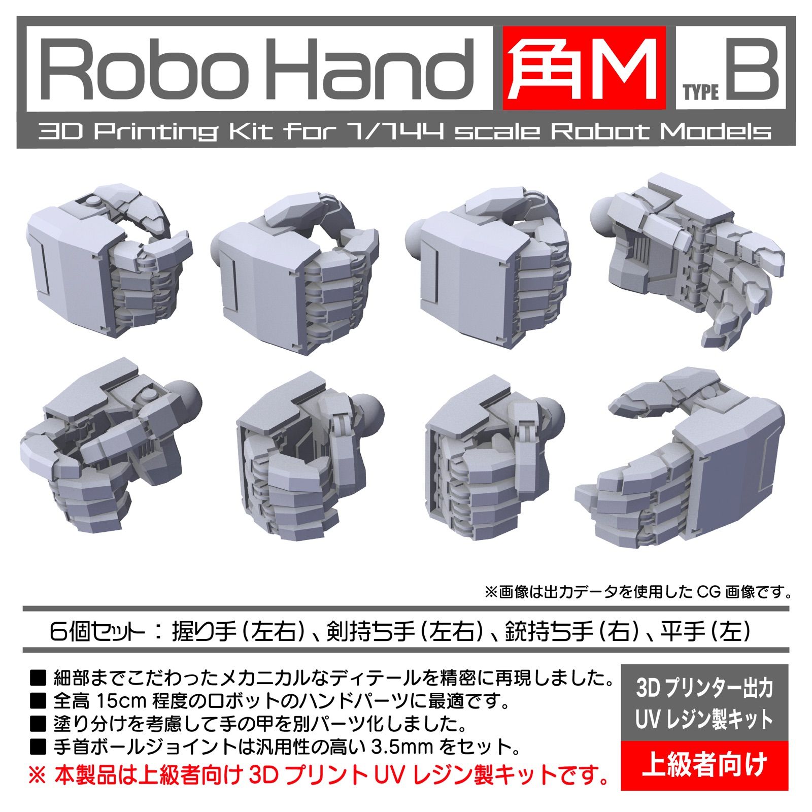 Robo Hand 角M ﾀｲﾌﾟB】UVレジン製 1/144 ハンドパーツ - メルカリ