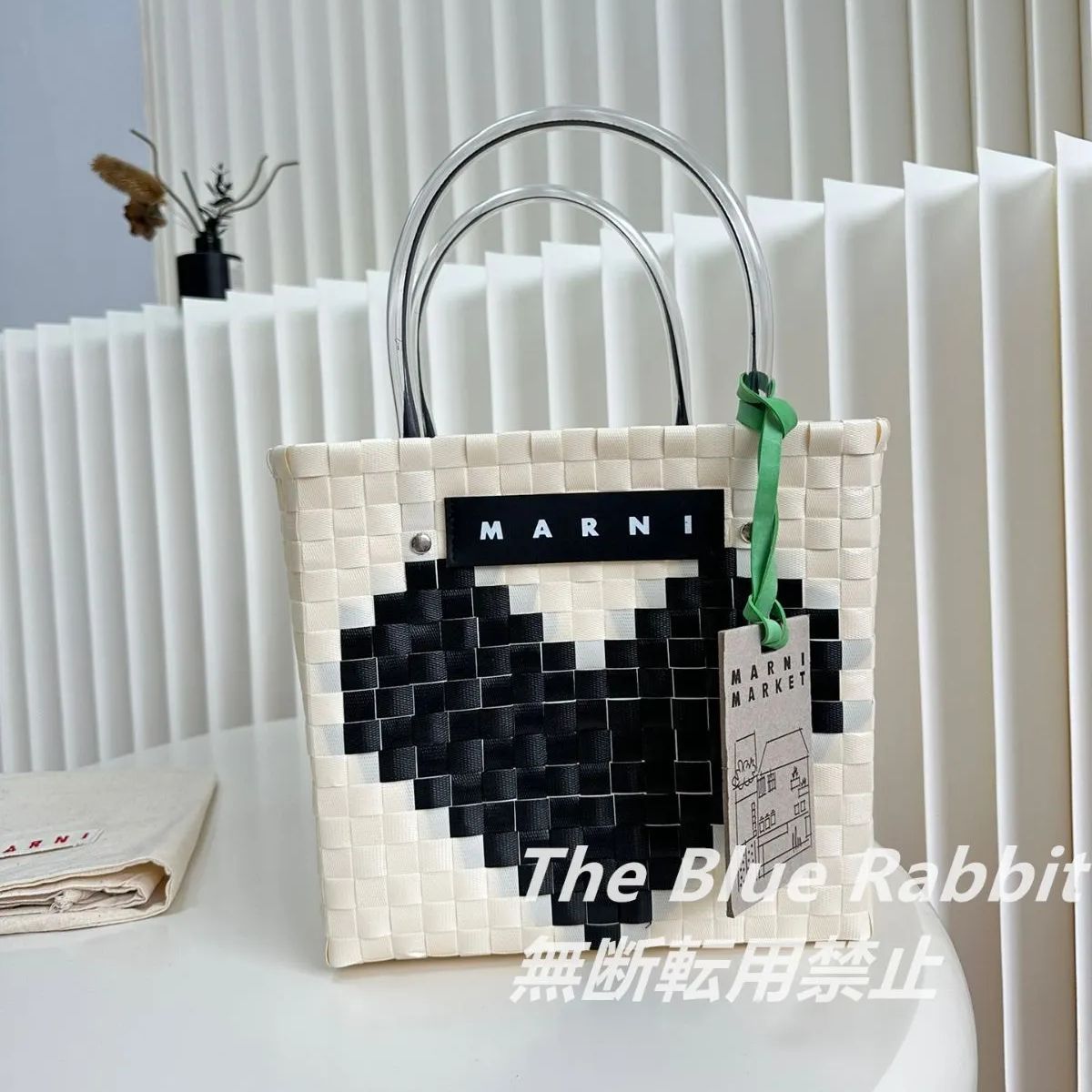 【新品】MARNI MARKET マルニ ハンドバッグ かごバッグ ブラックハート ミニバスケットバッグ ポリプロピレン ホワイト*ブラック レディース