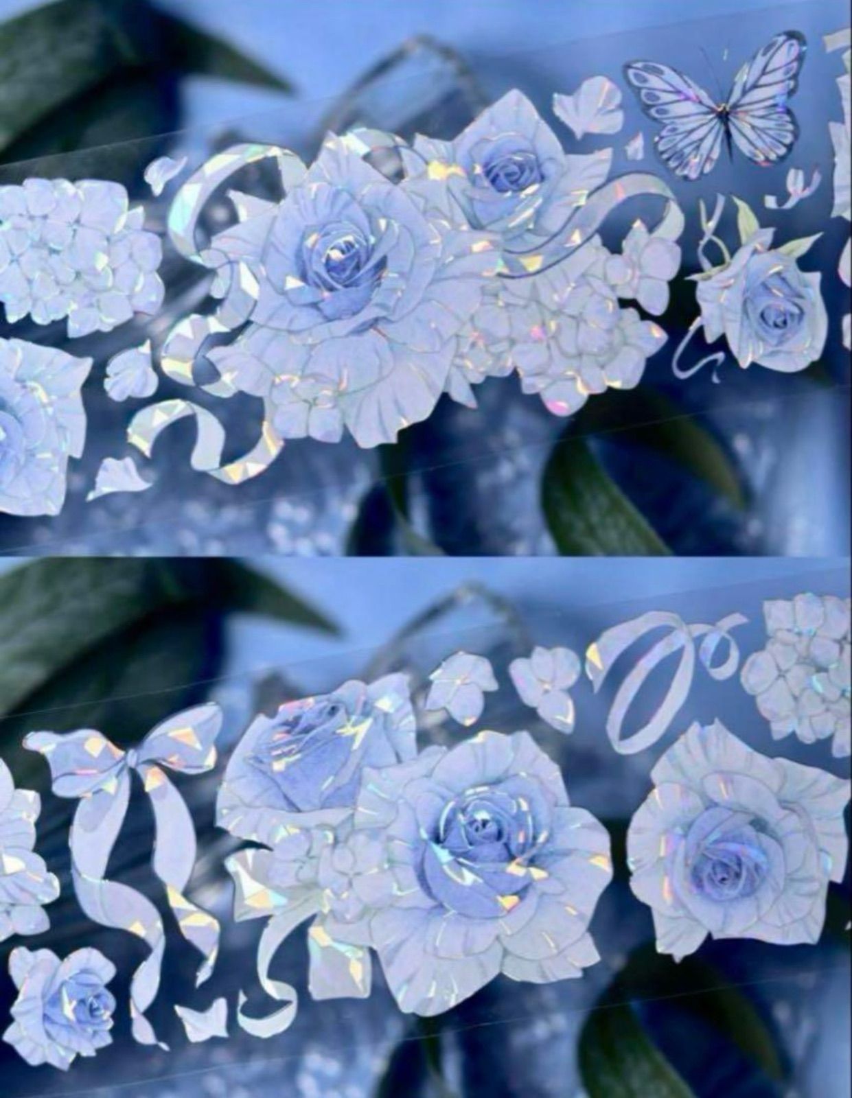 贝壳光 6cm×10m 奶蓝香香 海外マスキングテープ 海外マステ バラ