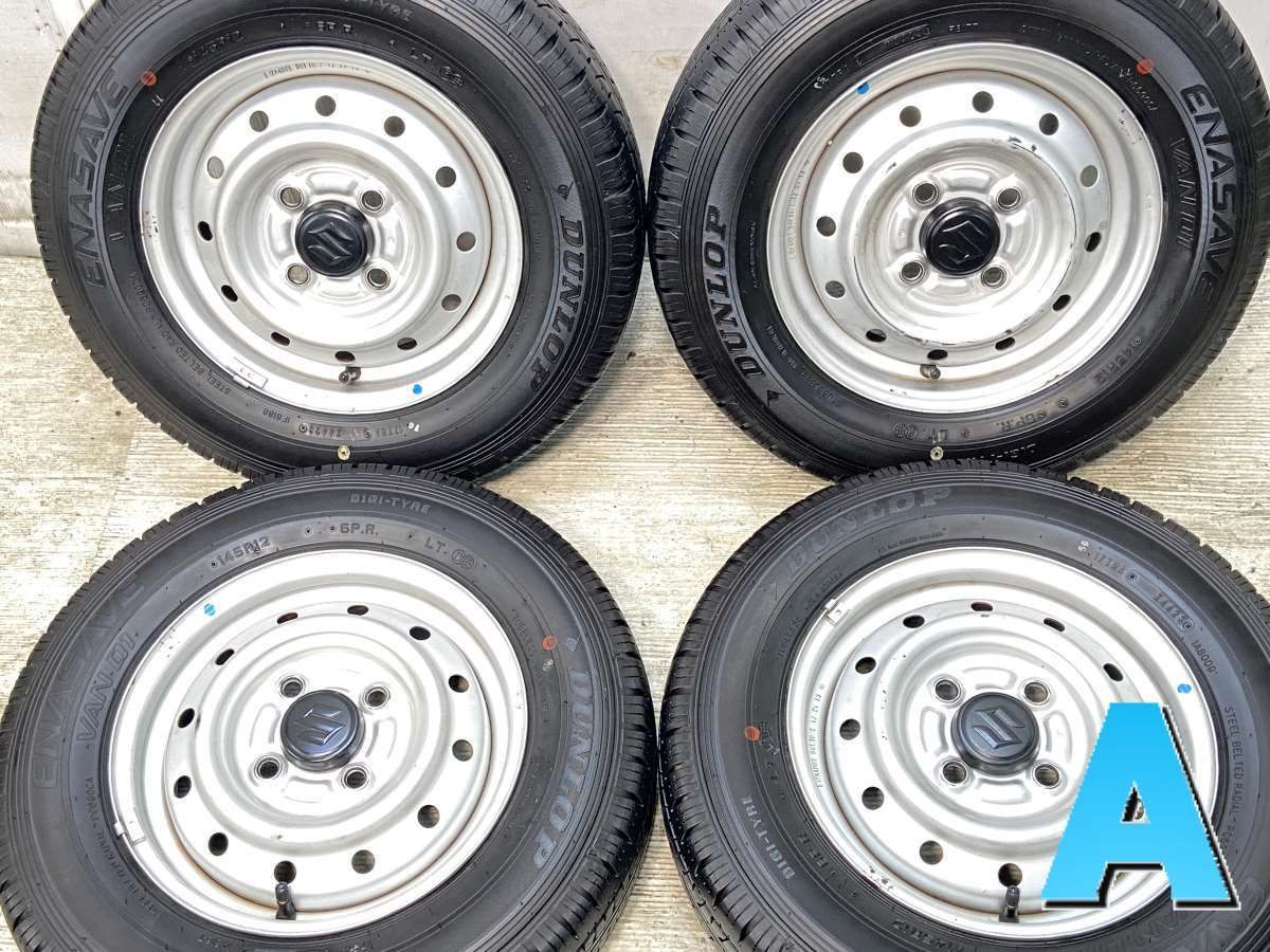 145R12 6PR ダンロップ エナセーブ VAN01 スズキ純正 12x4.0 100-4穴 タイヤ サマータイヤ ホイールセット 4本セット s12250327049