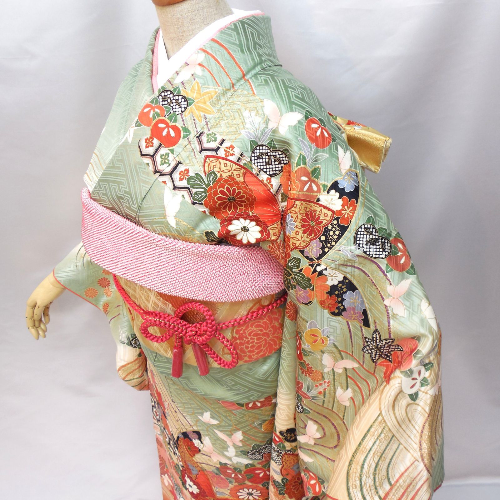 美品　成人式　振袖　正絹縮緬着物　7点セット　身丈165cm フォロワ割】極美品☆振袖フルセット 正絹 成人式 振袖 7点