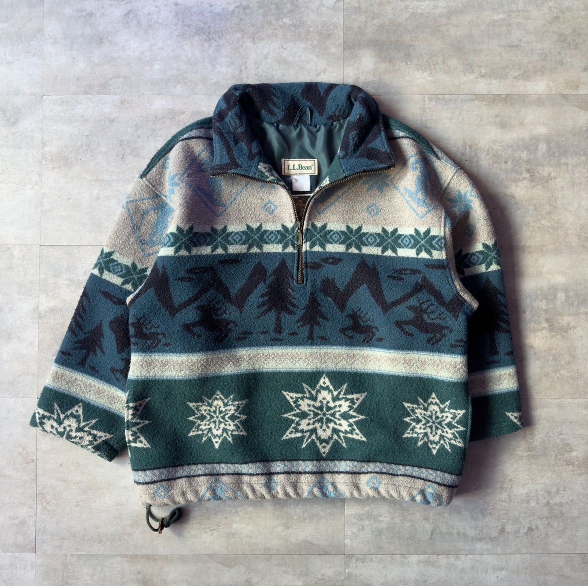 80s L.L.Bean ハーフジップジャケット　総柄　ドローコード　XL相当