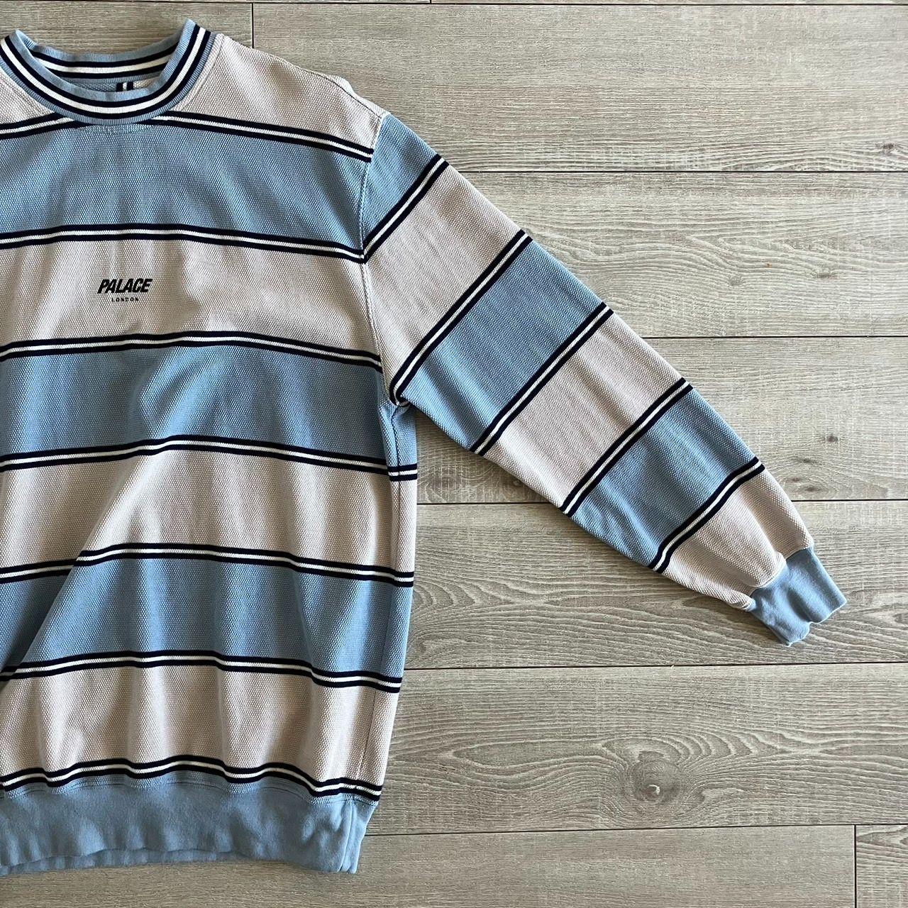 常田大希　着用　パレス　ボーダー　プルオーバー　ロンT　Mサイズ　水色 常田大希 着用 パレス ボーダー プルオーバー ロンT Mサイズ