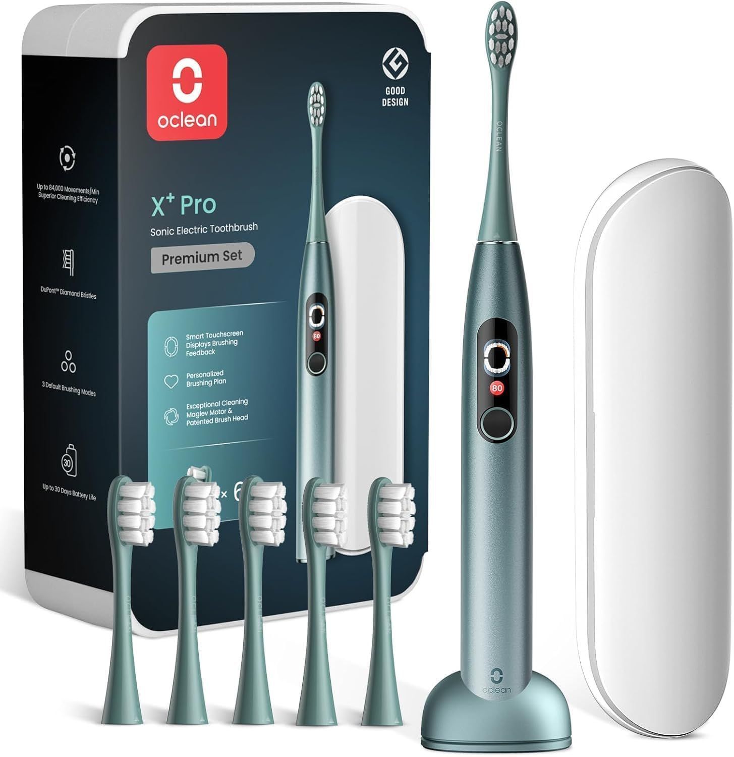 新着商品 Pro 電動歯ブラシ Plus タッチスクリーン 採点 アプリ対応 X 充電スタンド付 音波式 Oclean リニアモーター IPX7防水 ワイヤレス充電式 歯科協会推薦 2時間急速充電 グリーン