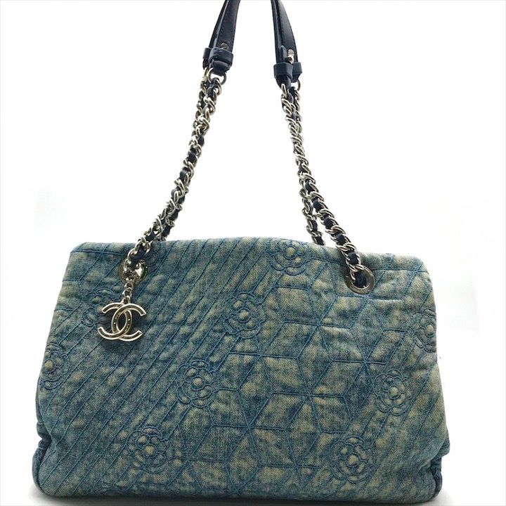 良品 CHANEL シャネル ココマーク デニム カメリア チェーン トート