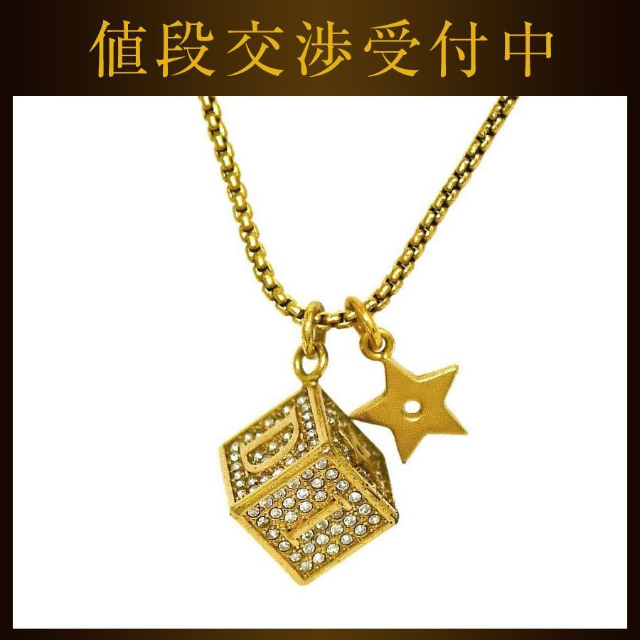 クリスチャン ディオール キューブ ネックレス ゴールド 美品 ダイス 