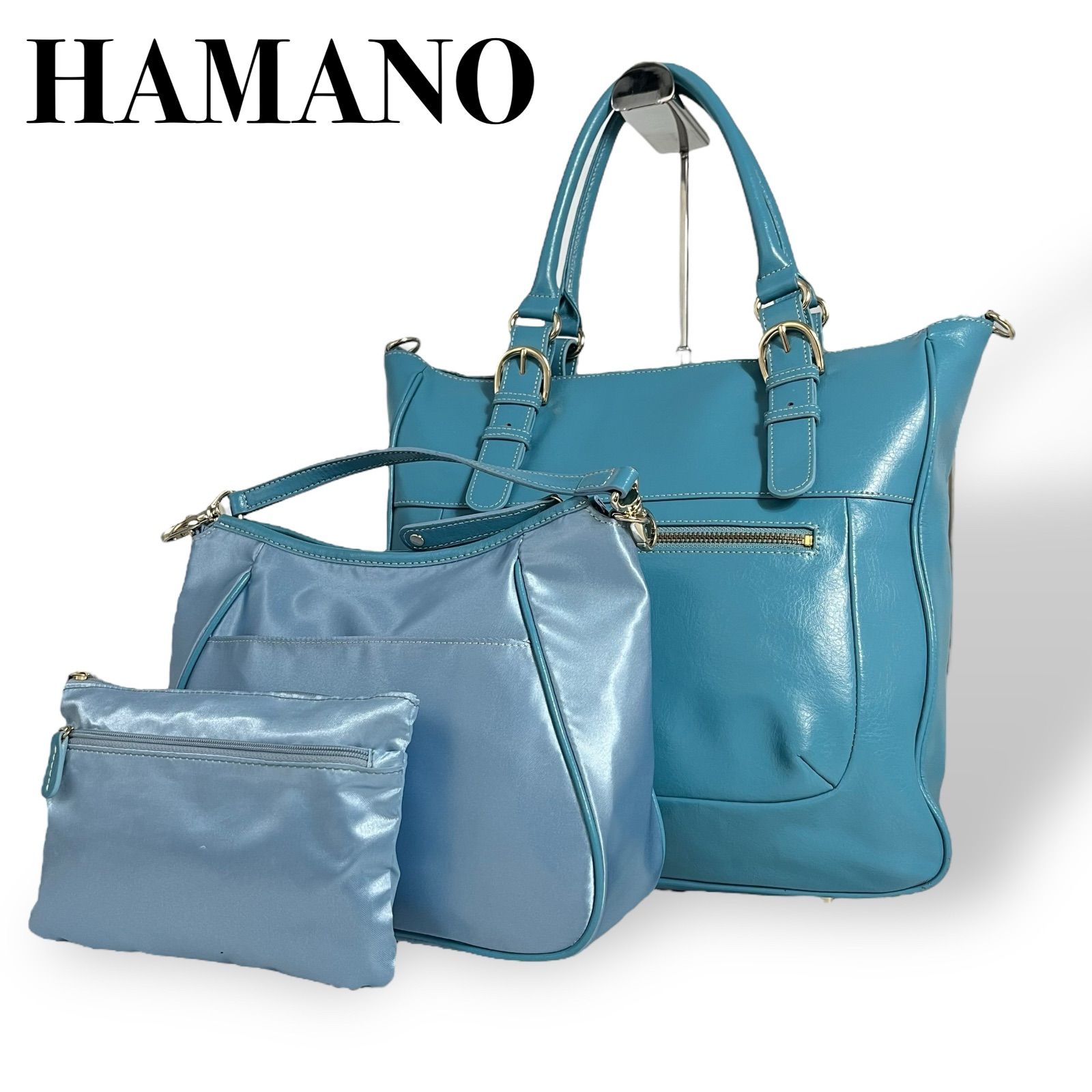 ハマノ Hamano ショルダーバッグ - レザー ブルー バッグ 濱野皮革工藝 