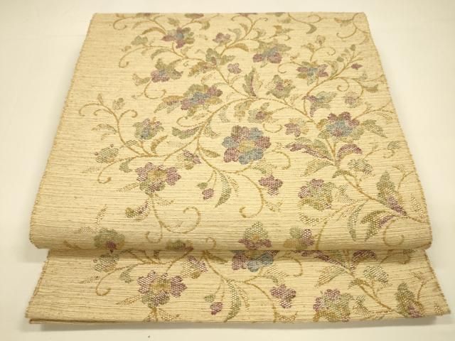 平和屋着物●八寸名古屋帯 紬地 花唐草文 正絹 DAAY8219cm