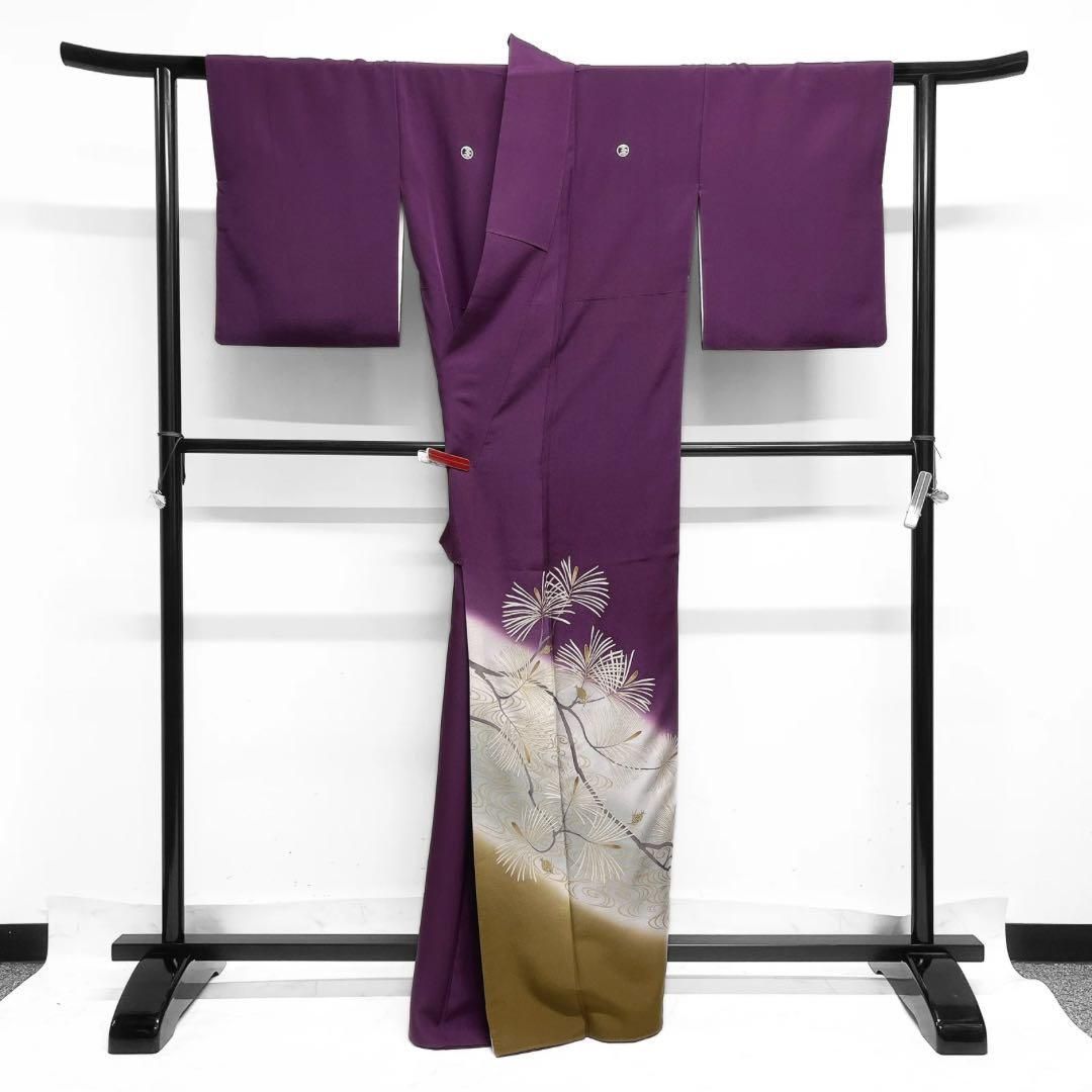 作家もの色留袖金彩松観世水紫五つ紋比翼付き着物015a d 