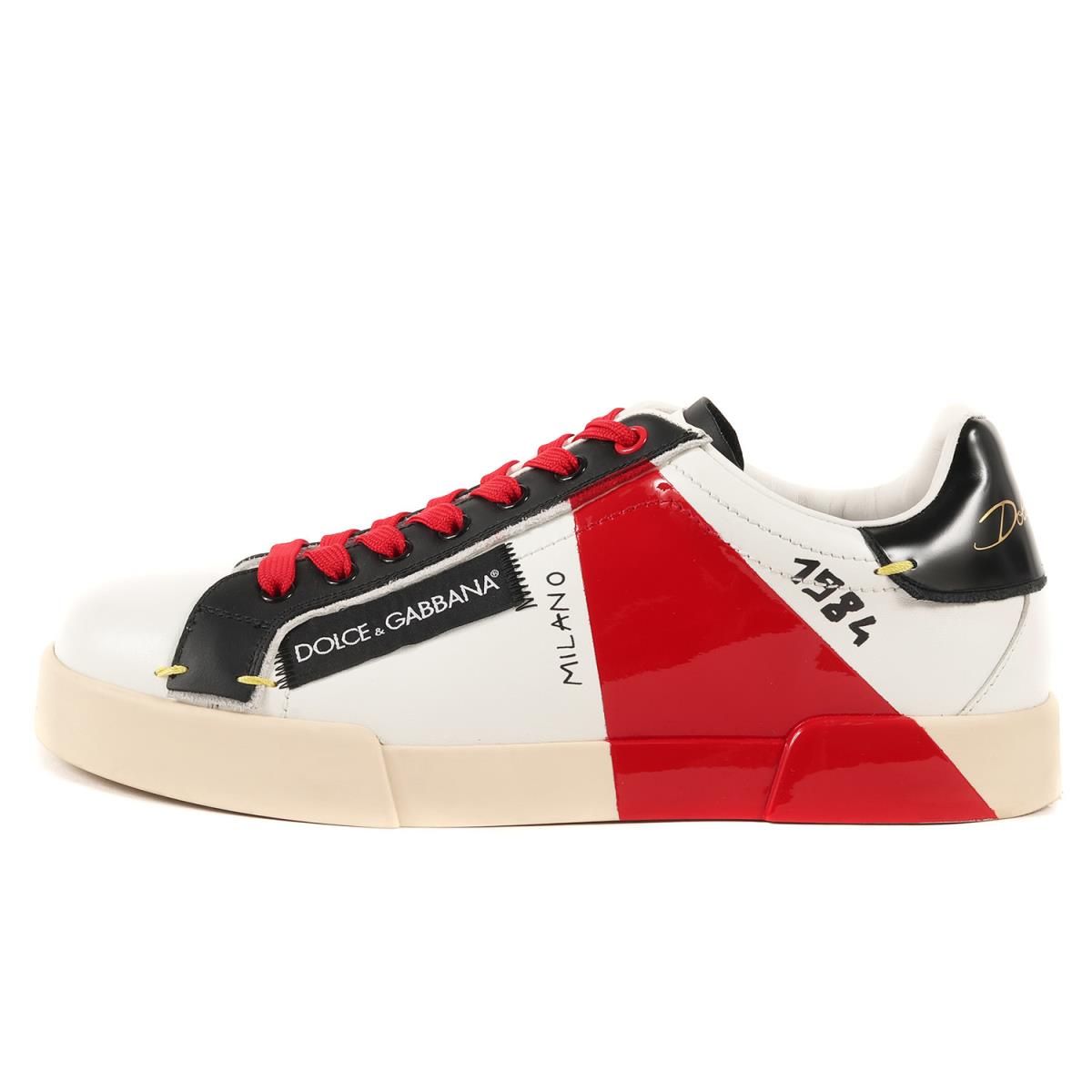 ドルチェ&ガッバーナ Portofino ロゴスニーカー 白赤 7 ドルチェ
