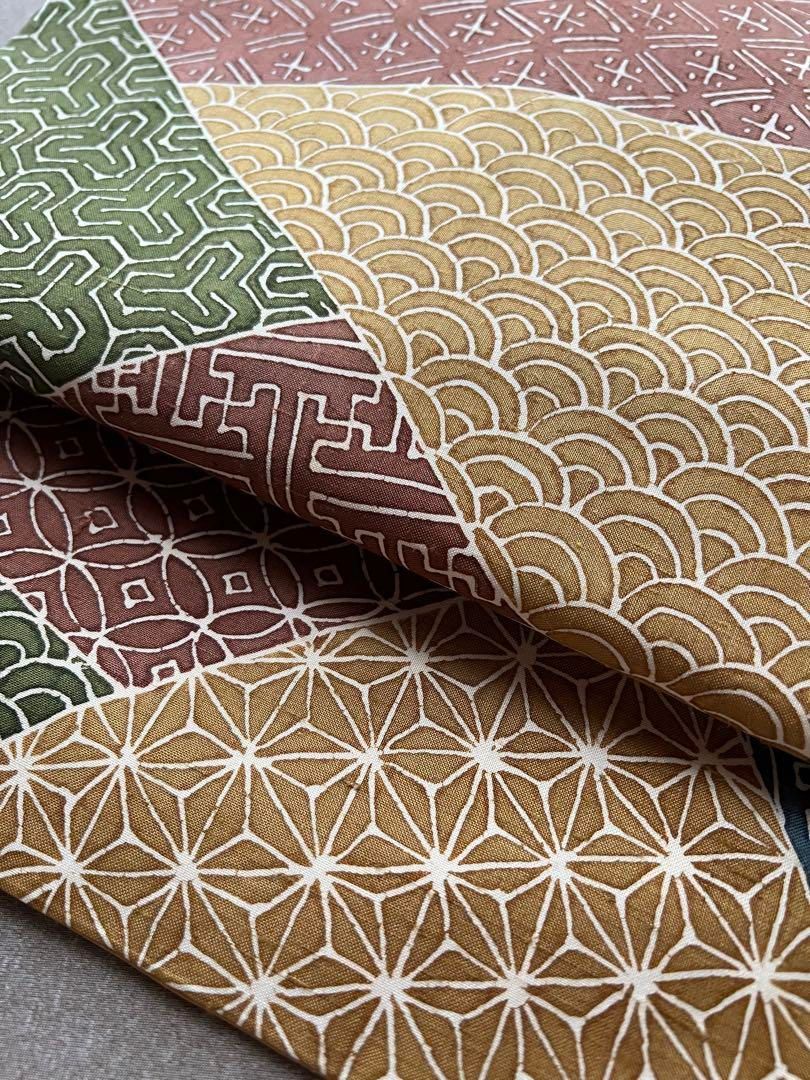 名古屋帯 紬 型染め 裂取りに古典模様