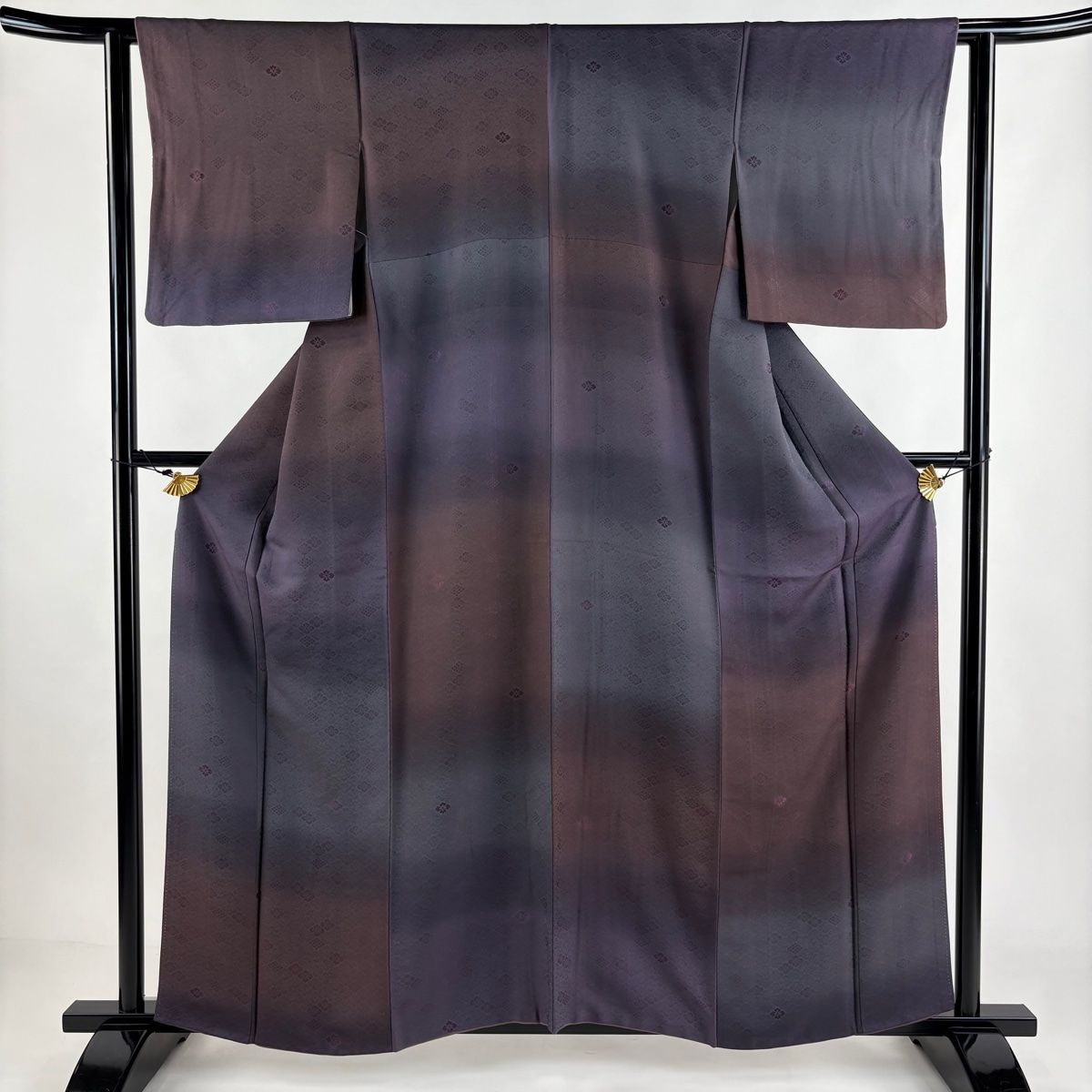 小紋 美品 名品 橘花 椿 濃紫 袷 身丈159cm 裄丈63cm S 正絹 【